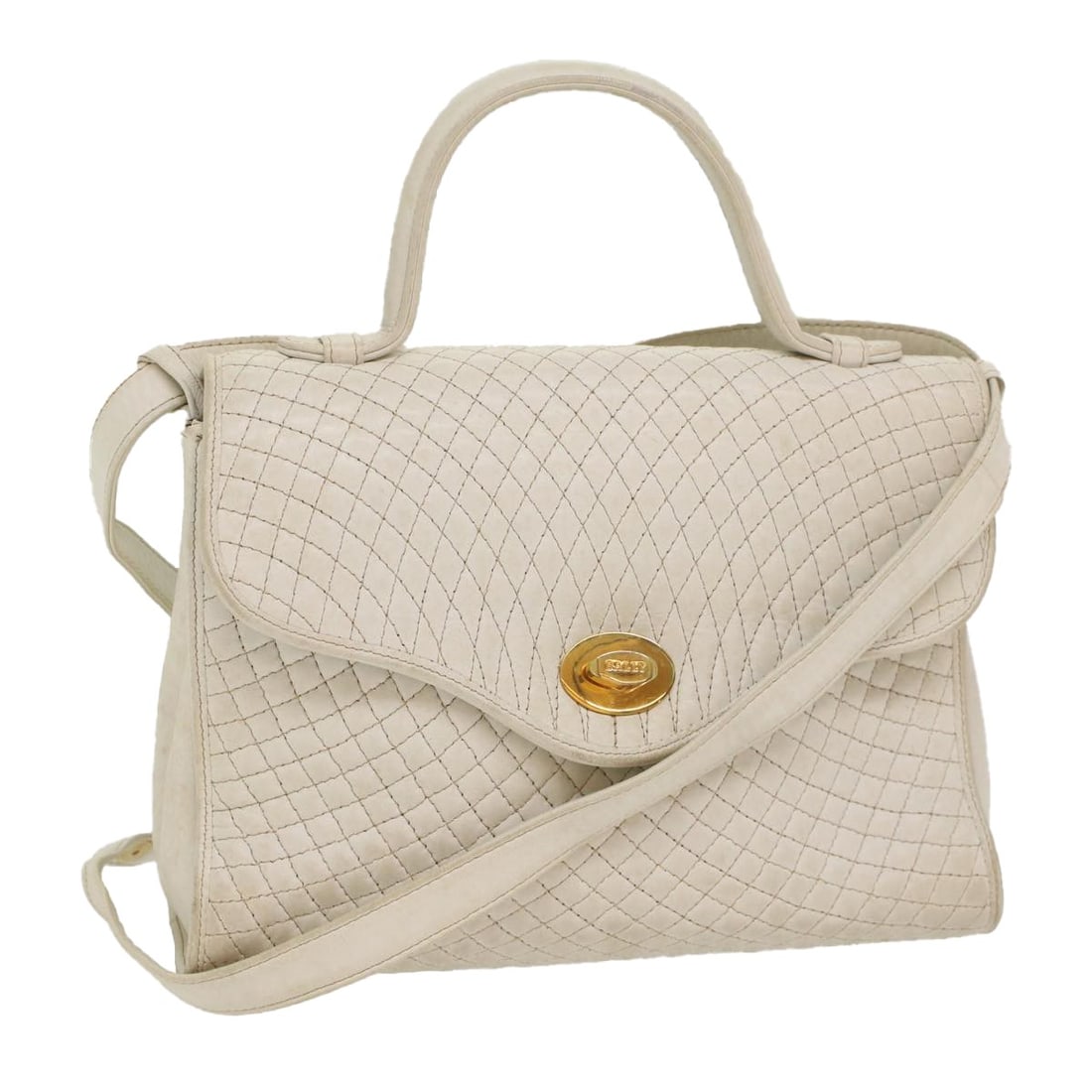White Quilted Leather Handbag by Bally Italy 25cm (1 of 18)