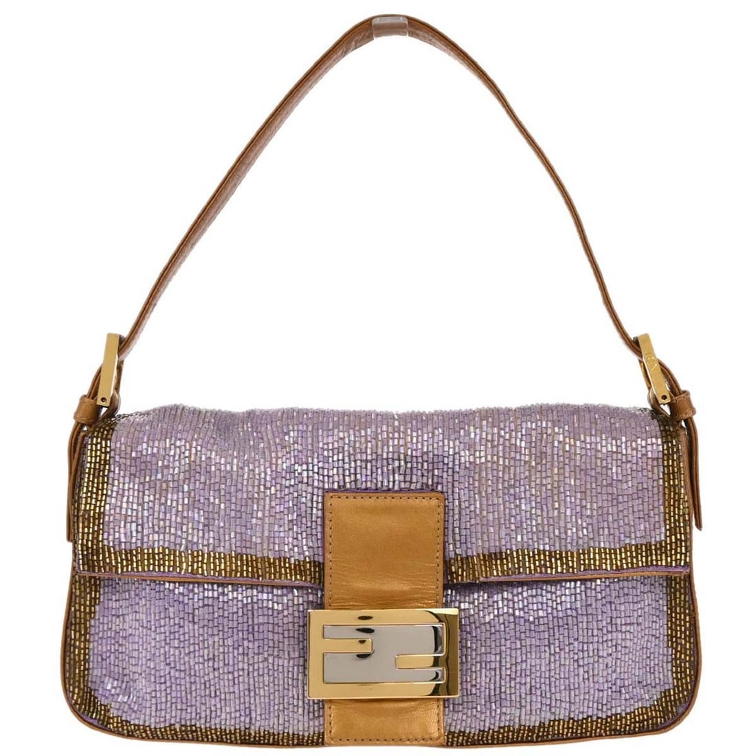 Fendi Baguette Purple Leather Beaded Shoulder Bag with Gold Hardware (1 of 10)