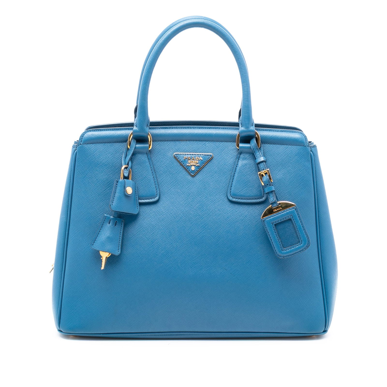 Prada Saffiano Lux Parabole Blue Leather Tote Handbag from Italy (1 of 7)