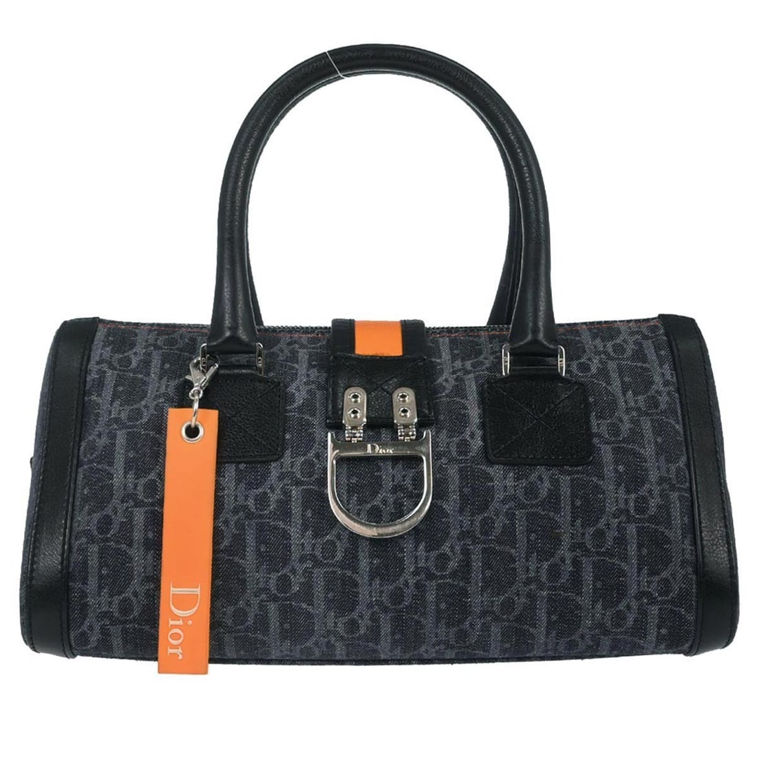 Dior Flight Navy Canvas Medium Top Handle Bag 02-BO-1005: Dior Flight Navy Canvas Medium Top Handle Bag 02-BO-1005 This Christian Dior Navy Flight handbag features a medium-sized top handle design with double handles and a 4-inch handle drop. Crafted in navy