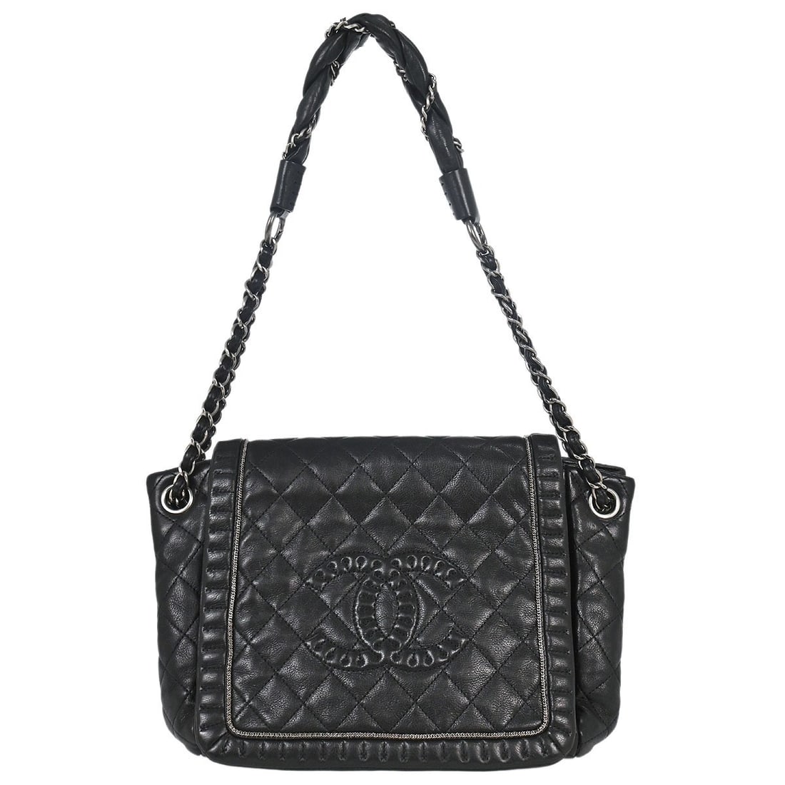 Chanel Black Calfskin Accordion Flap Shoulder Bag (1 of 10)