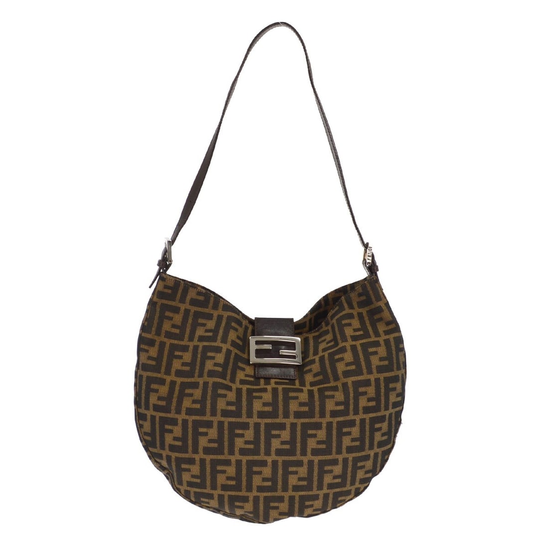 Fendi Zucca Canvas Medium Brown Shoulder Bag Model 2241-26729 008: Fendi Zucca Canvas Medium Brown Shoulder Bag Model 2241-26729 008 This Fendi Brown Zucca shoulder bag features the iconic FF logo canvas in a medium size, designed with a shoulder strap for comfortabl