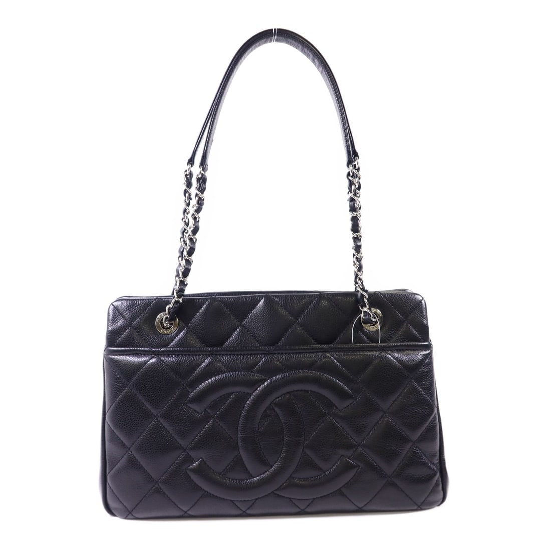 Black Calfskin Leather CHANEL Shoulder Bag with Silver Tone Chain (1 of 18)