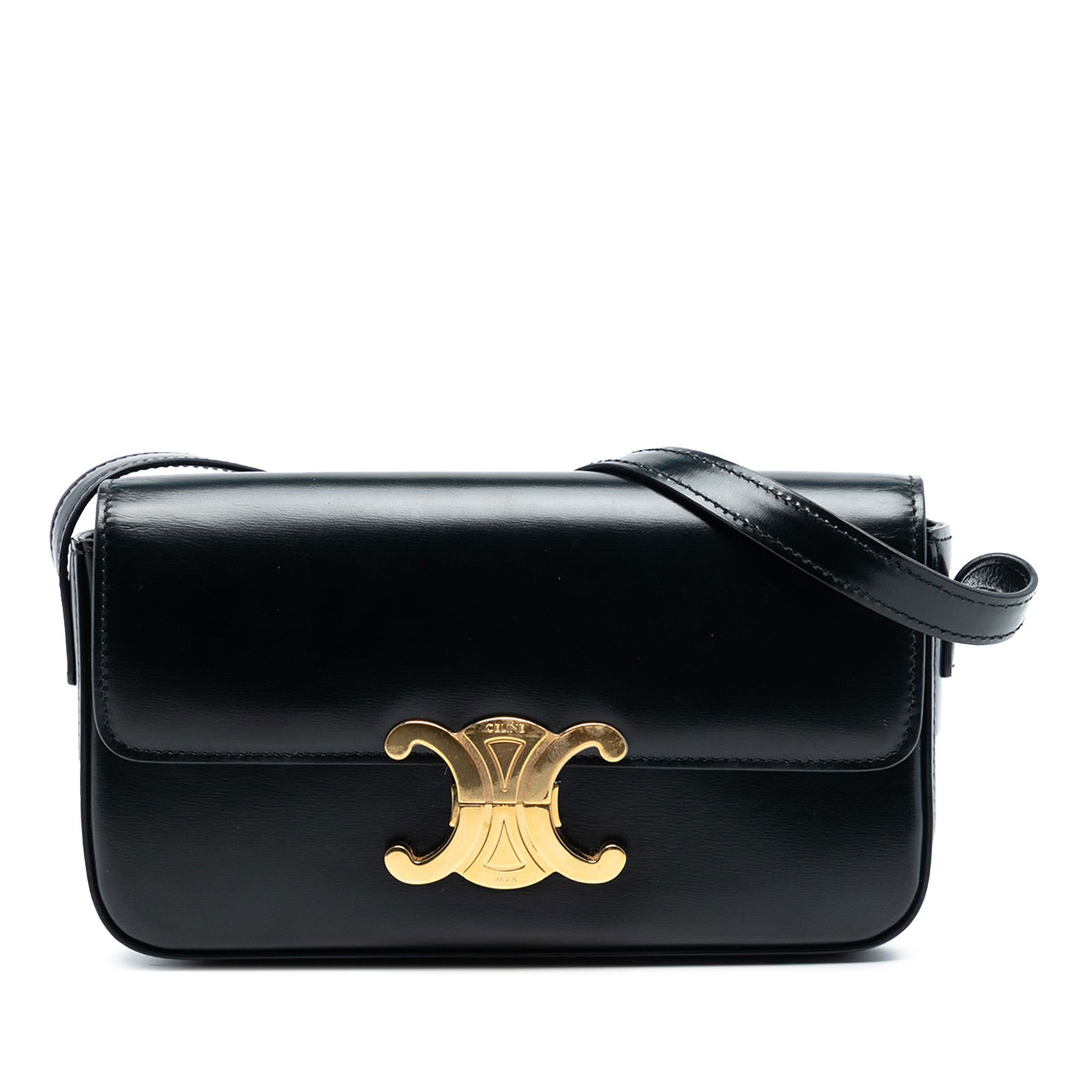 Celine Triomphe Claude Black Leather Shoulder Bag with Flap Closure (1 of 8)