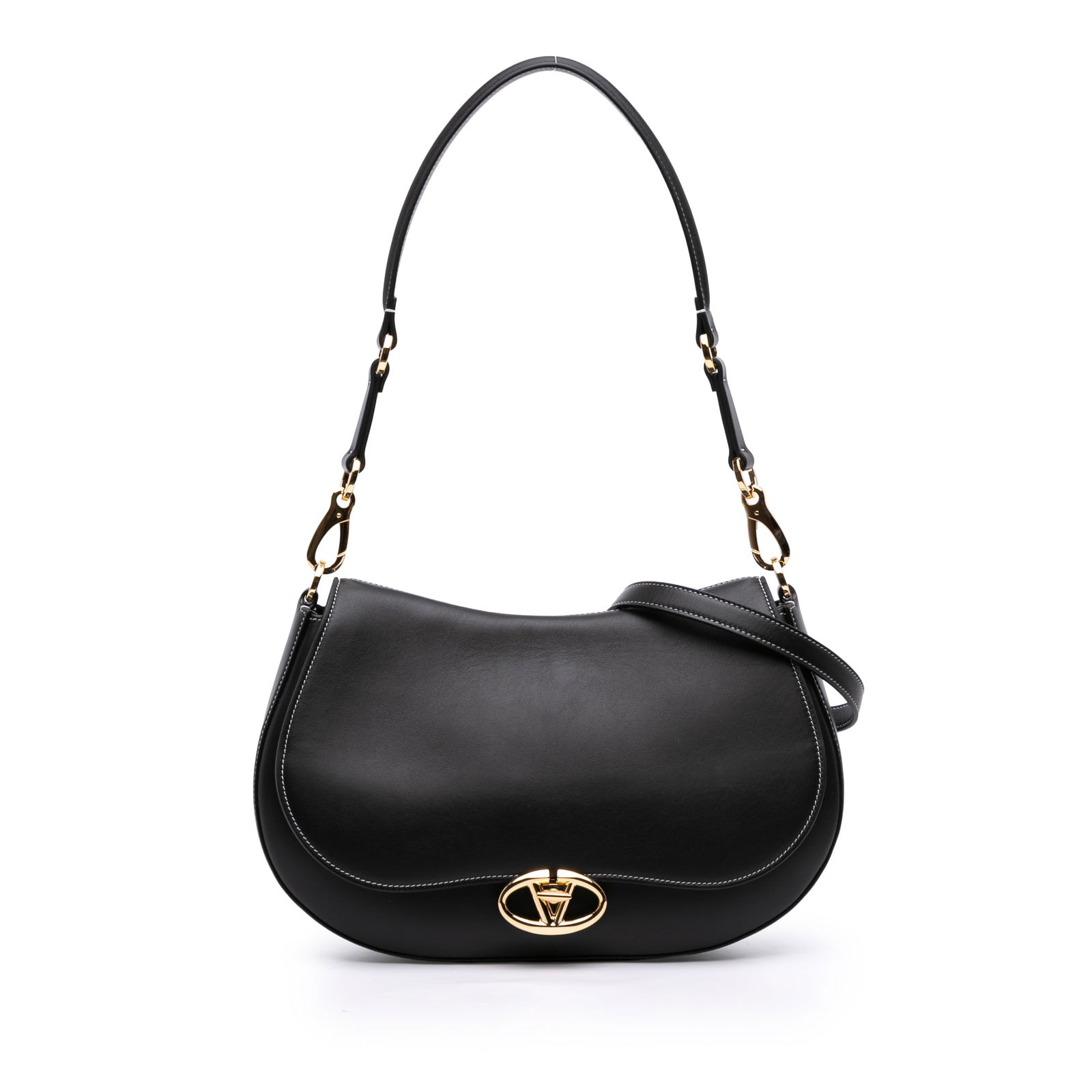 Black Leather Ohval Medium Shoulder Bag by Valentino with Detachable Strap (1 of 11)