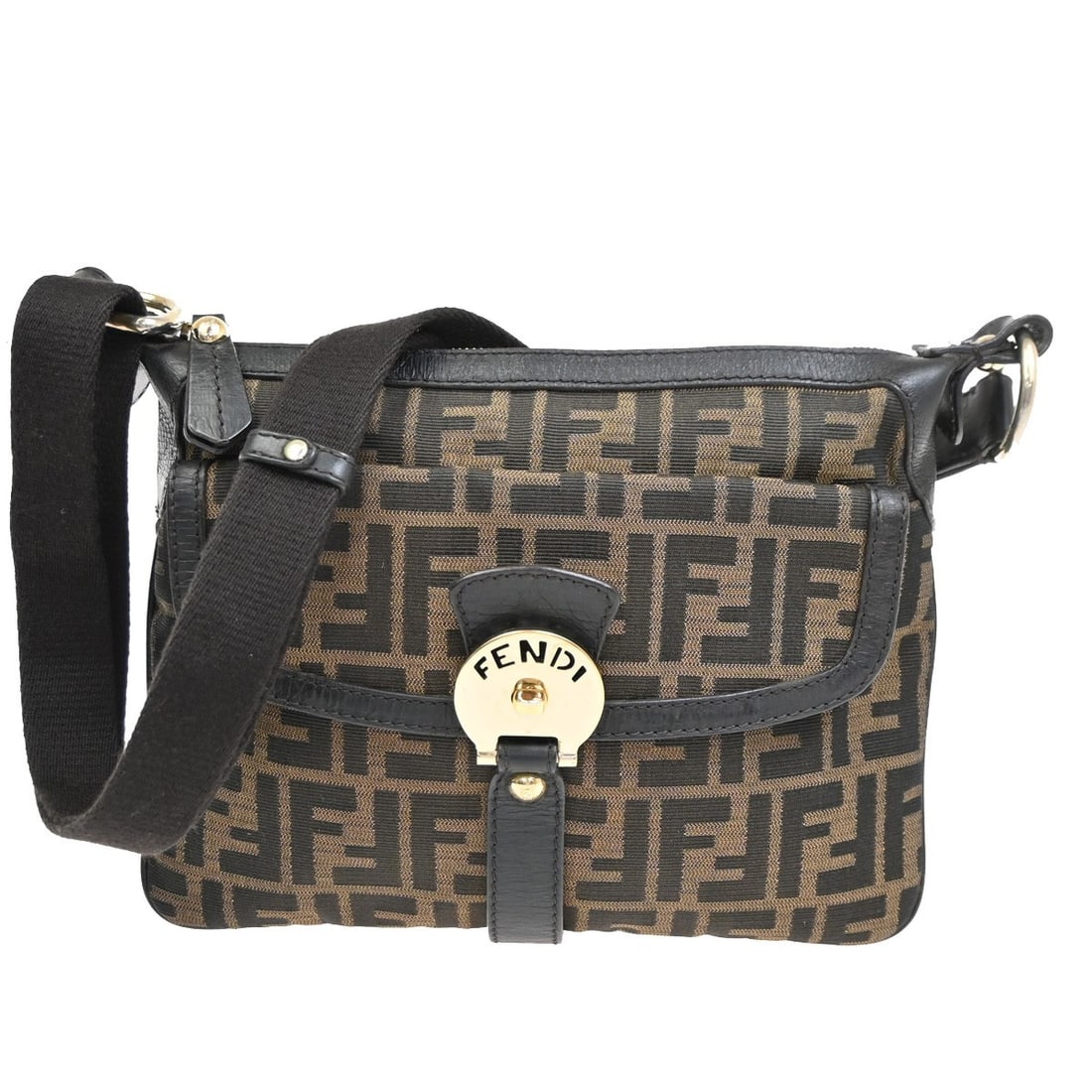 Fendi Zucca Canvas Chef Zip Crossbody Bag Brown 27cm by 20cm: Fendi Zucca Canvas Chef Zip Crossbody Bag Brown 27cm by 20cm This Fendi Chef Zip Crossbody Bag is crafted from brown Zucca canvas, designed for female use. It features a compact, rectangular shape sui