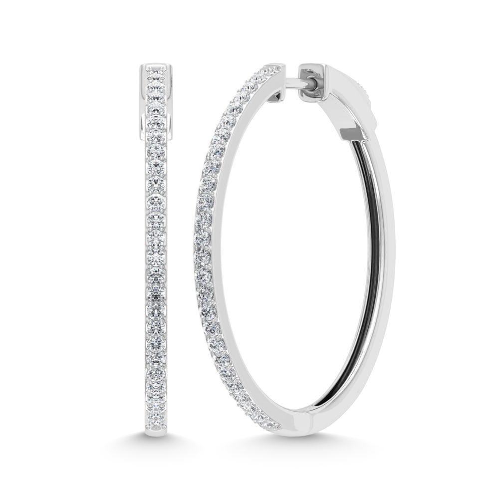Diamond 1 Ct.Tw. Hoop Earrings in 10K White Gold: Diamond 1 Ct.Tw. Hoop Earrings in 10K White Gold 10k White Gold Stone Color: G-h Stone Clarity: I1 / I2 PLEASE NOTE: Framed, Large, or heavy items do not have shipping costs included. The exact shippi