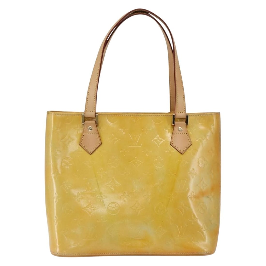 Yellow Patent Leather Louis Vuitton Houston Bag 29.5cm by 25.5cm by 14.5cm: Yellow Patent Leather Louis Vuitton Houston Bag 29.5cm by 25.5cm by 14.5cm This Louis Vuitton Houston Handbag for women features a yellow patent leather exterior with the iconic Monogram Vernis finish