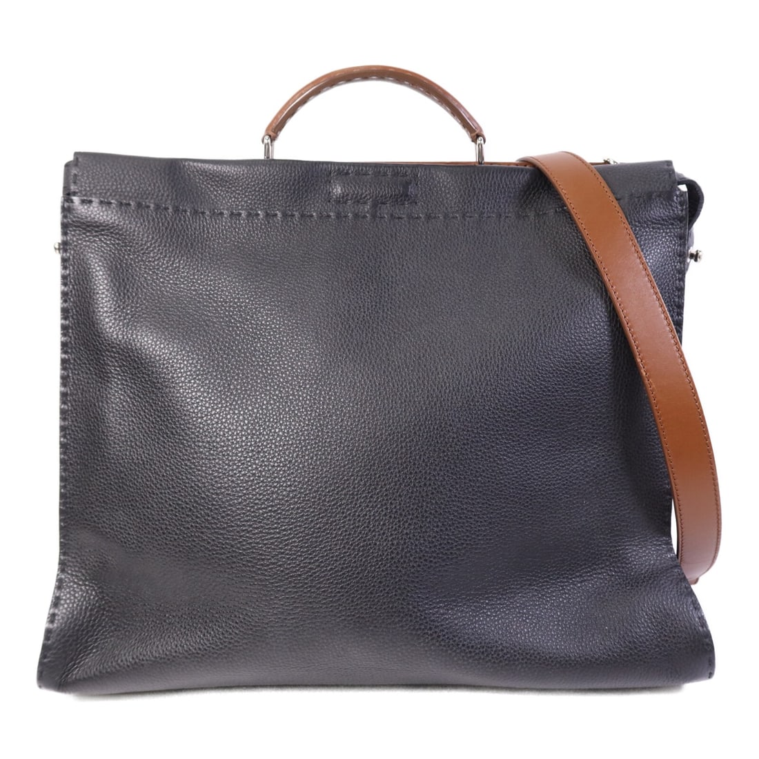 Fendi Peekaboo Large Black Calfskin Leather Shoulder Bag Silver Hardware: Fendi Peekaboo Large Black Calfskin Leather Shoulder Bag Silver Hardware This FENDI Peekaboo Large 2-Way Shoulder Bag is crafted from black calfskin leather, offering both elegance and versatility. Th