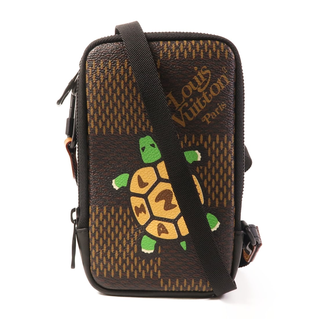 LOUIS VUITTON LV x Nigo Brown Damier Phone Pouch Shoulder Bag: LOUIS VUITTON LV x Nigo Brown Damier Phone Pouch Shoulder Bag Introducing the LOUIS VUITTON LV x Nigo Phone Pouch Shoulder Bag, a stylish and functional accessory perfect for on-the-go individuals. Cr
