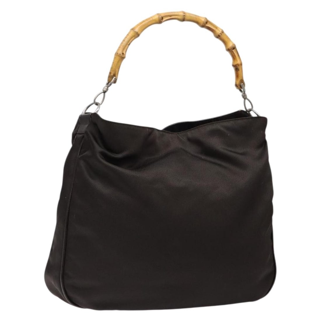 Gucci Nylon Vintage Bamboo Handbag Brown Shoulder Style: Gucci Nylon Vintage Bamboo Handbag Brown Shoulder Style This Gucci Vintage Bamboo Shoulder Bag features a brown nylon body with bamboo shoulder strap detailing. Designed for women, the bag measures 37