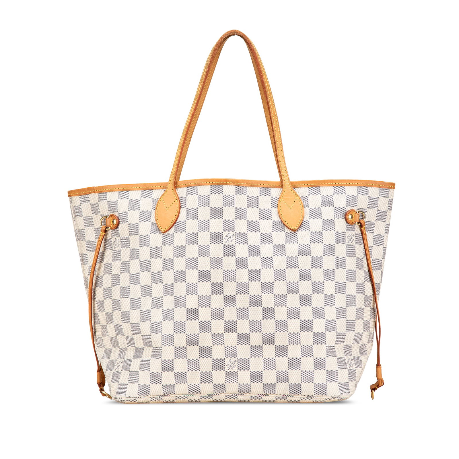 Louis Vuitton Damier Azur Neverfull MM Tote Bag White Canvas: Louis Vuitton Damier Azur Neverfull MM Tote Bag White Canvas The Louis Vuitton Damier Azur Neverfull MM is a stylish and functional tote bag crafted from damier azur canvas with luxurious vachetta lea