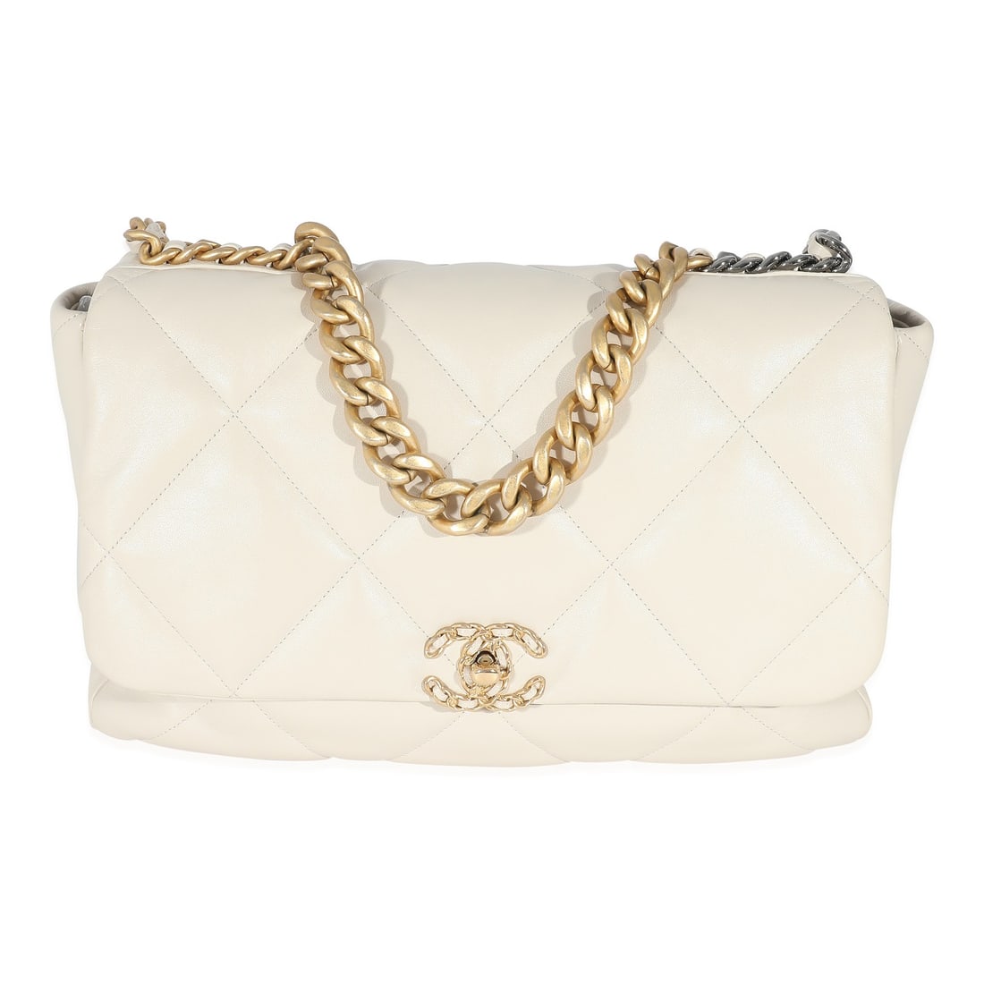Chanel Maxi 19 Flap Bag Ivory Shiny Lambskin Gold-Tone Hardware (1 of 8)