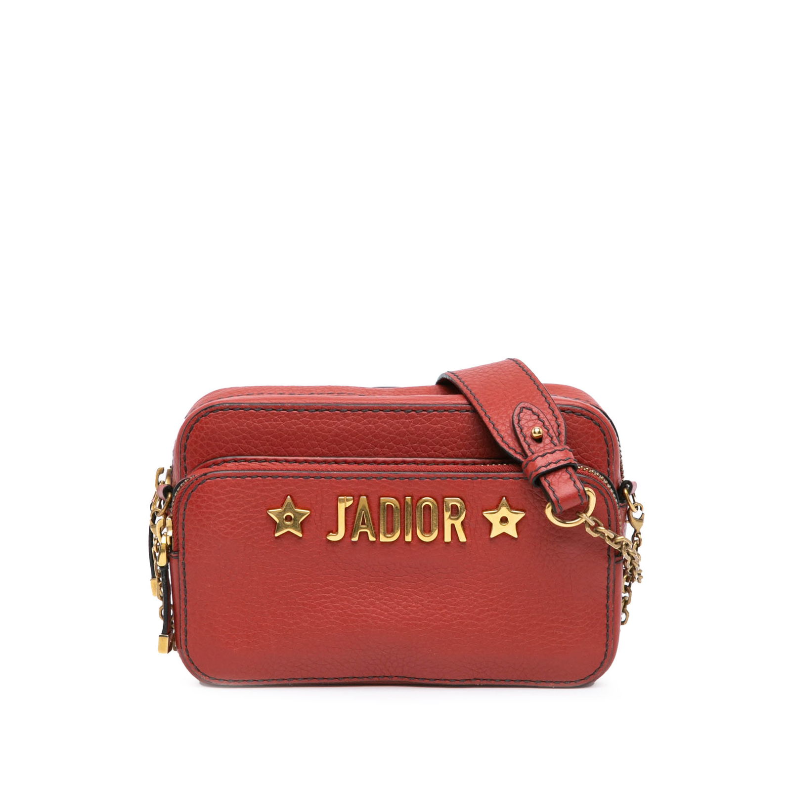 Dior Leather JAdior Red Camera Bag with Chain Strap: Dior Leather JAdior Red Camera Bag with Chain Strap This stylish Dior Leather JAdior Camera Bag is a versatile crossbody accessory that combines functionality with high-end fashion. Crafted from premi