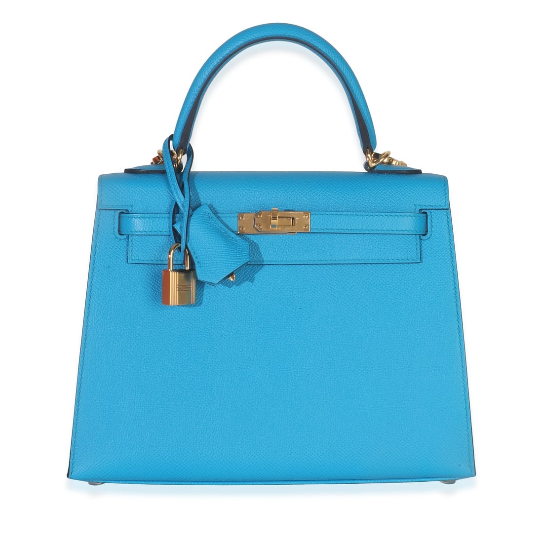 Hermes Sellier Kelly 25 Blue Epsom Leather Bag with Gold Hardware: Hermes Sellier Kelly 25 Blue Epsom Leather Bag with Gold Hardware This Hermes Sellier Kelly 25 is crafted from blue Epsom leather and features gold-tone hardware. The bag is designed with a structured