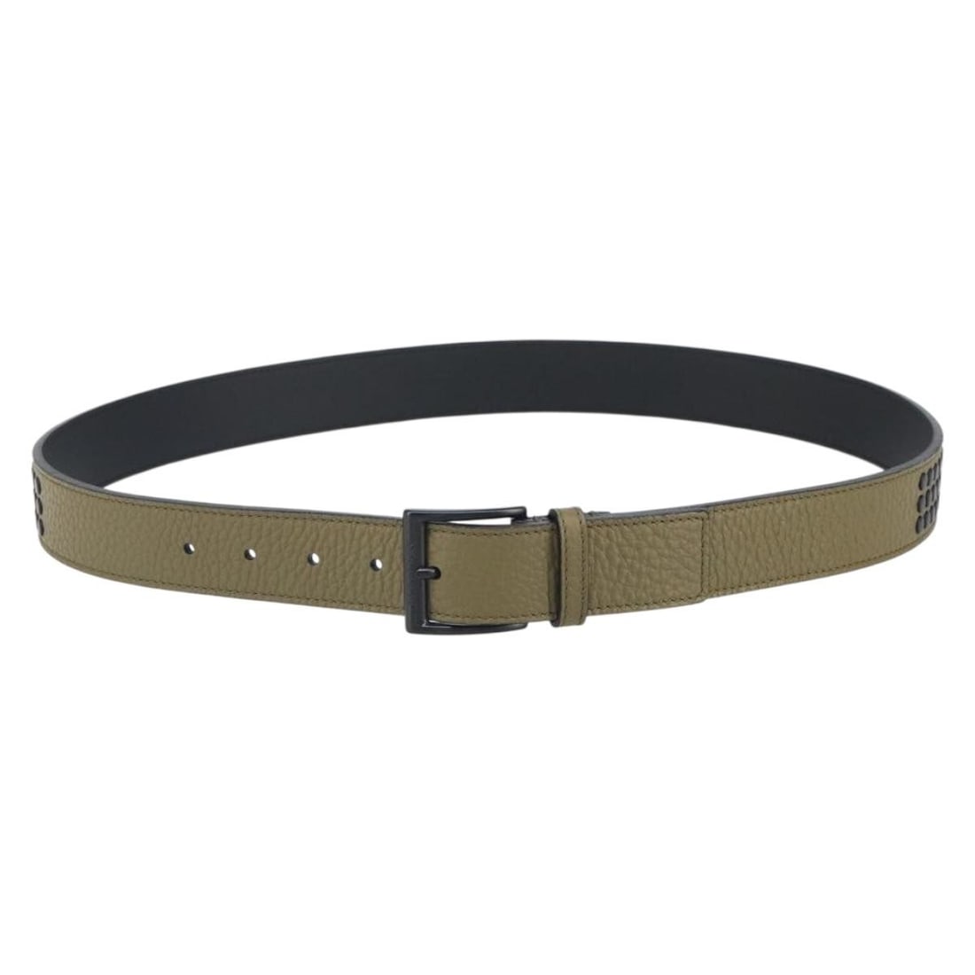 Khaki Leather Belt with Studs by Burberry 41.3 Inch with Dust Bag: Khaki Leather Belt with Studs by Burberry 41.3 Inch with Dust Bag This Burberry belt is crafted from khaki leather and features stud detailing. Made in Italy, it measures approximately 41.3 inches in