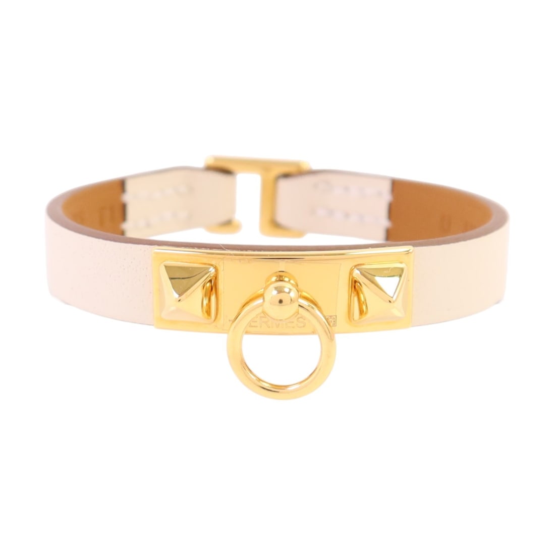Mini Rivale Swift Leather White Bangle with Gold Hardware by Hermes (1 of 12)