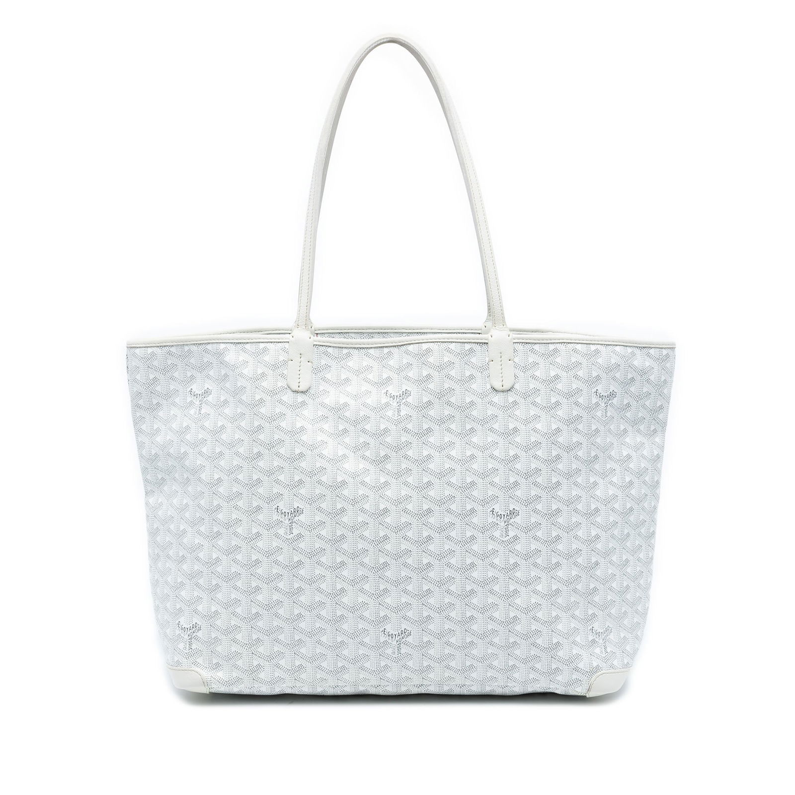 Goyard Goyardine Artois MM White Coated Canvas Bag: Goyard Goyardine Artois MM White Coated Canvas Bag The Goyardine Artois MM is a stylish and functional bag crafted from coated canvas, featuring luxurious leather trim. It has flat leather handles for