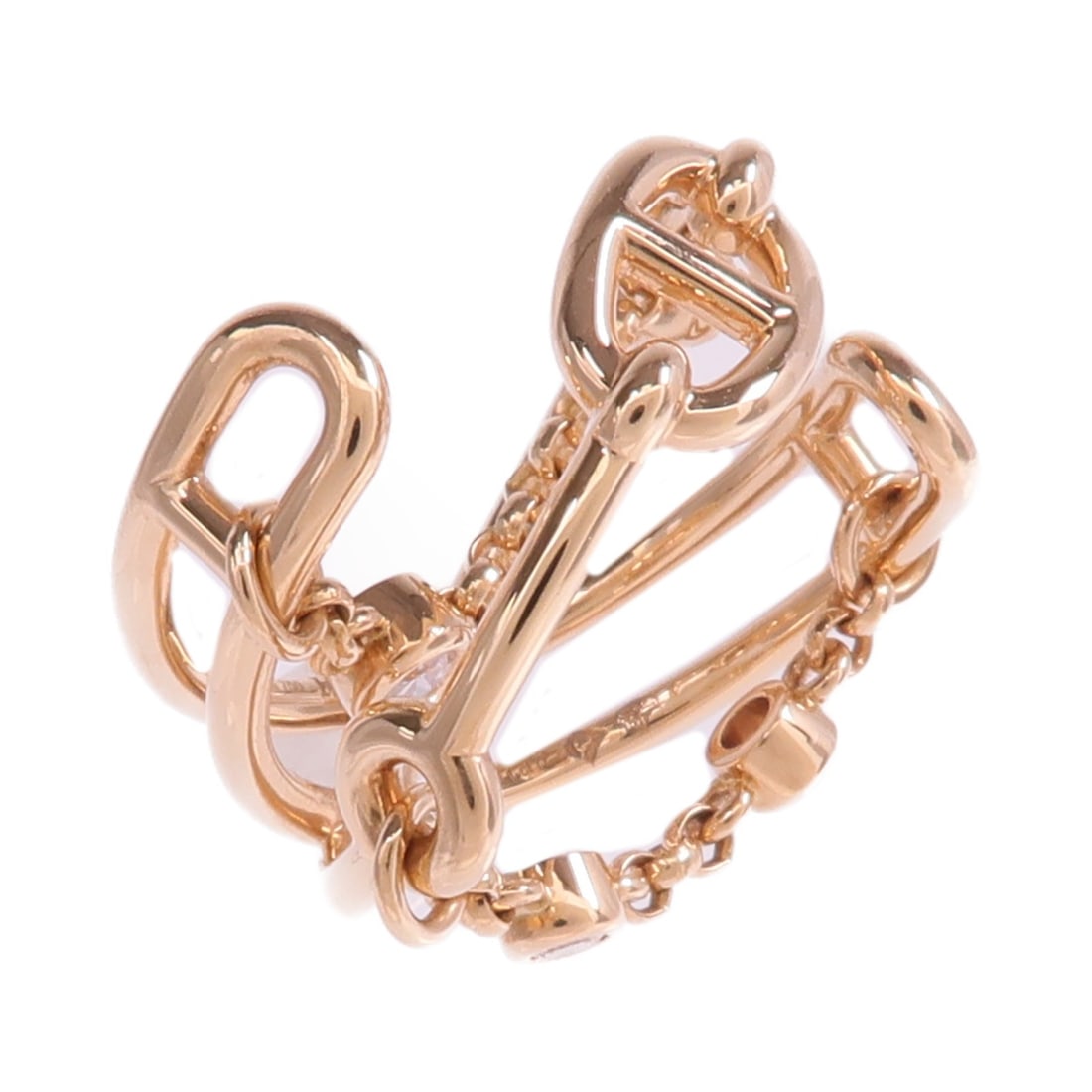 Chaine D'Ancre Chaos Medium Diamond Ring in 18K Rose Gold Size 6.25: Chaine D'Ancre Chaos Medium Diamond Ring in 18K Rose Gold Size 6.25 This Hermes Chaine D'Ancre Chaos Medium ring features 18K rose gold and is set with clear diamonds. Crafted in France, the ring is i