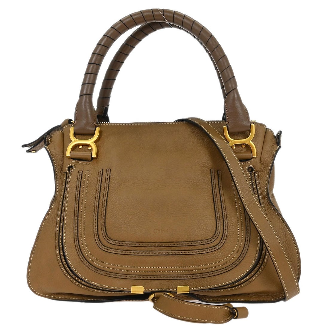 Brown Leather Marcie Satchel Bag by Chloe 35cm by 24cm by 11cm: Brown Leather Marcie Satchel Bag by Chloe 35cm by 24cm by 11cm This Chloe Marcie Satchel is a two-way handbag crafted from brown leather, designed for women. It features a spacious interior with minim