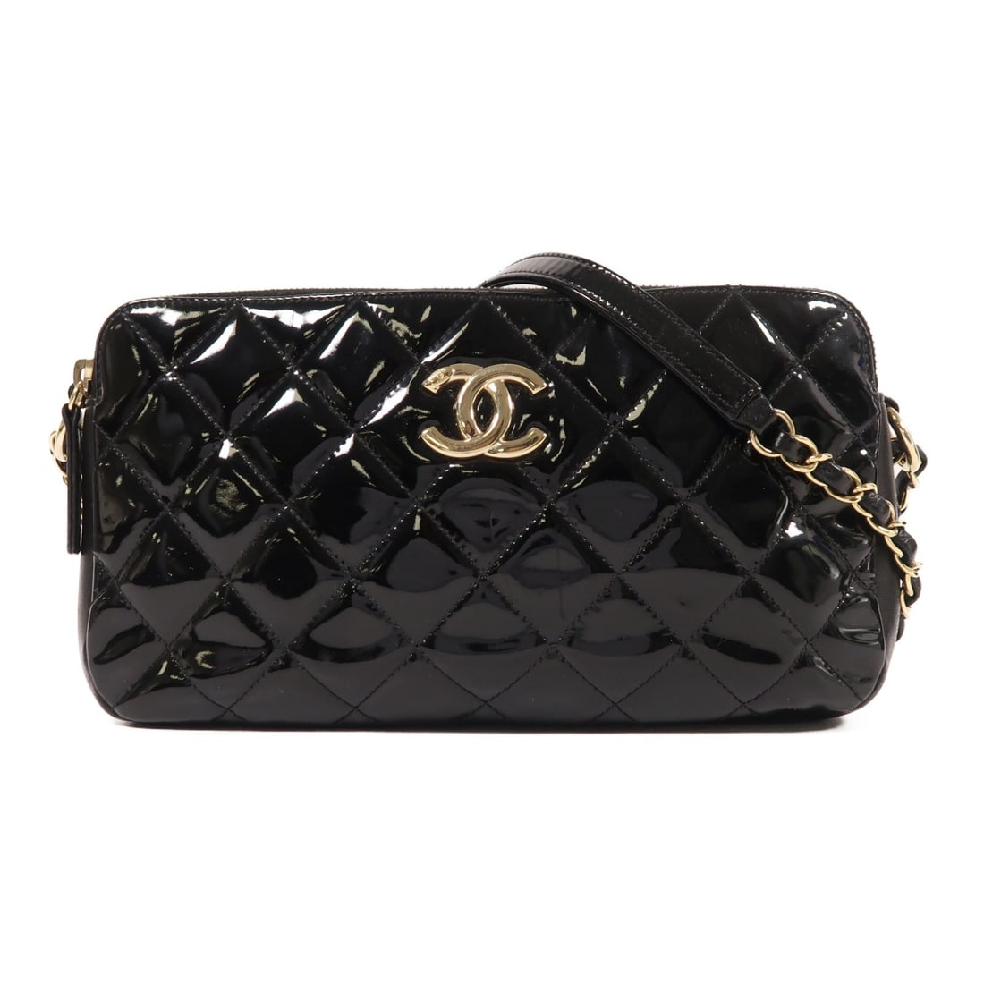 CHANEL Black Patent Leather Chain Shoulder Bag GHW (1 of 18)