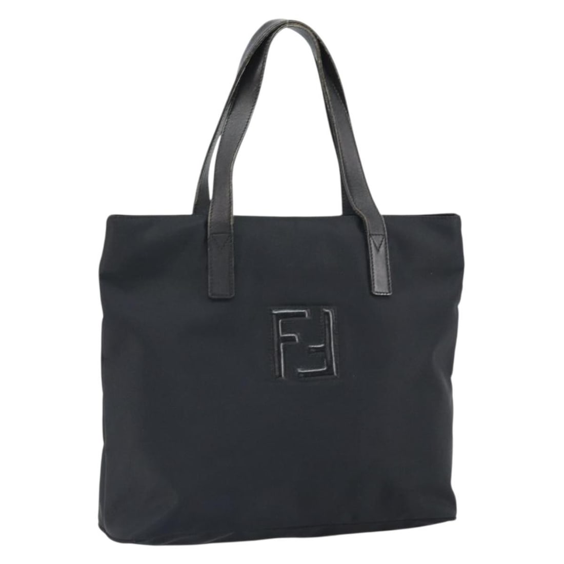 Fendi Black Nylon Handbag with Silver Accents Made in Italy: Fendi Black Nylon Handbag with Silver Accents Made in Italy This FENDI hand bag features a black and silver nylon exterior with a structured silhouette. Made in Italy, the bag includes a top handle wi