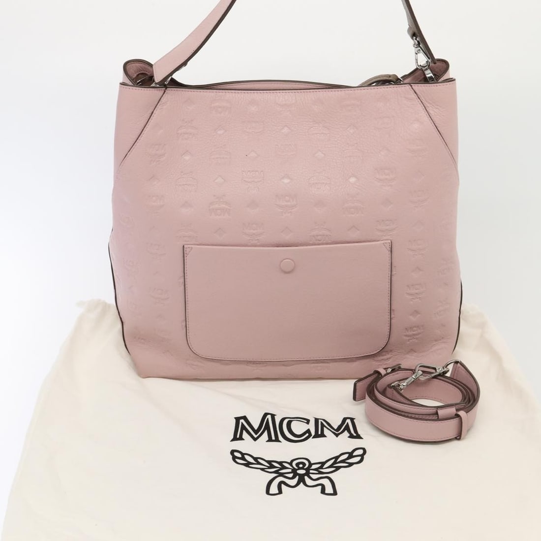 MCM Vicetos Logogram Pink Silver Leather Shoulder Bag Auth AC3169 - 12