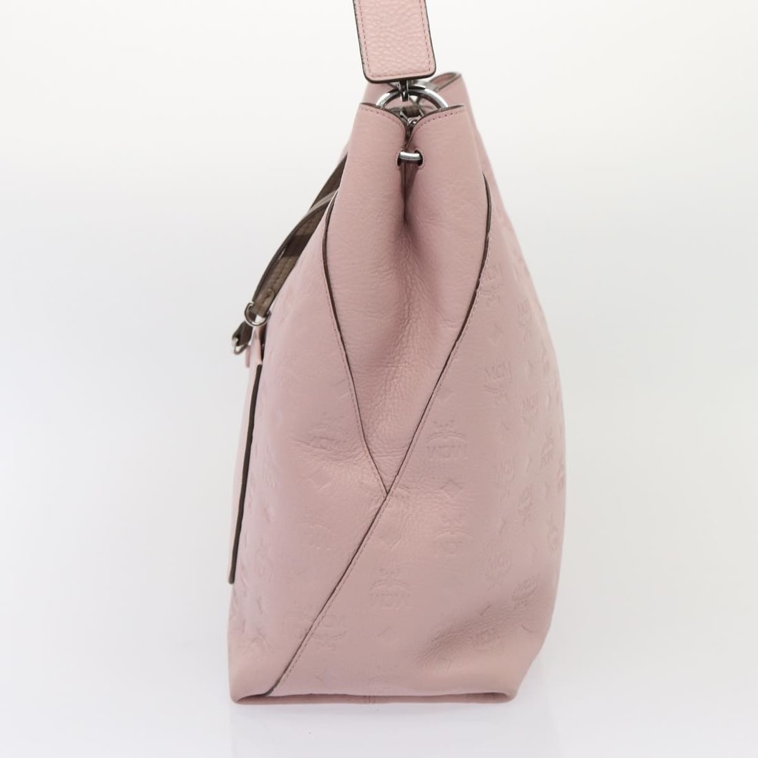 MCM Vicetos Logogram Pink Silver Leather Shoulder Bag Auth AC3169 - 3