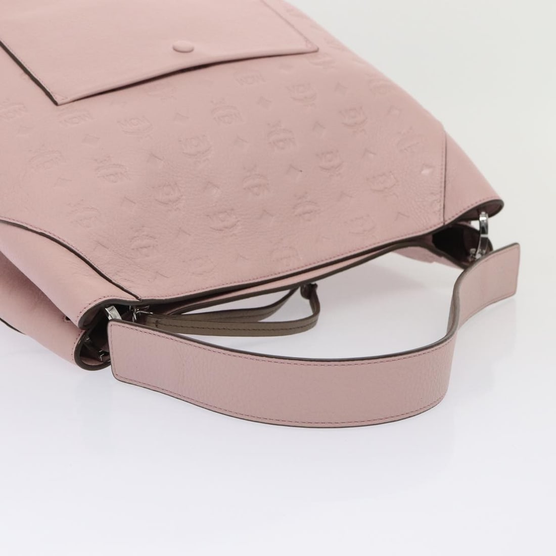 MCM Vicetos Logogram Pink Silver Leather Shoulder Bag Auth AC3169 - 7