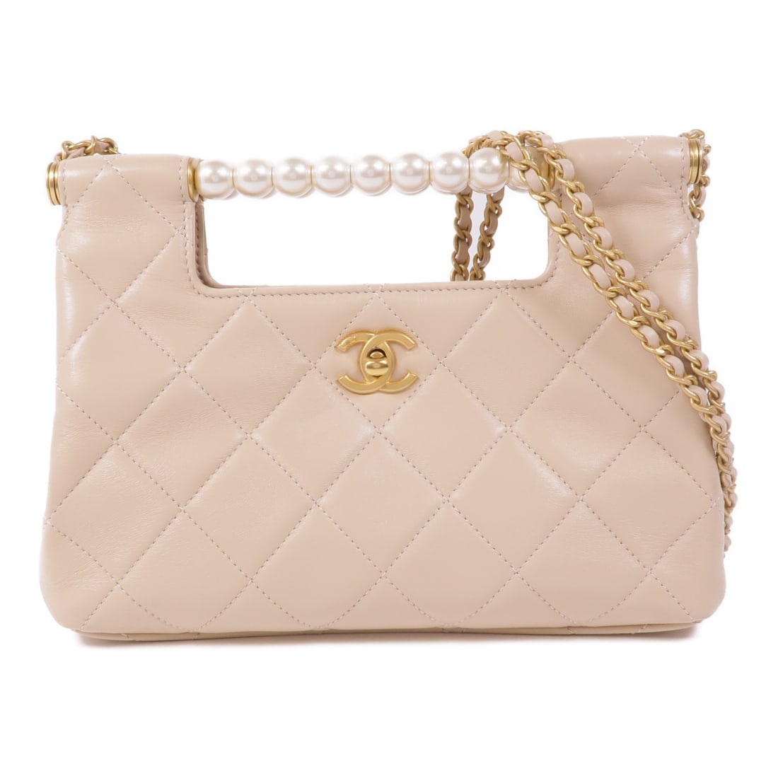 CHANEL Beige Calfskin Leather Chain Shoulder Bag GHW: CHANEL Beige Calfskin Leather Chain Shoulder Bag GHW This exquisite CHANEL shoulder bag is crafted from high-quality calfskin leather in a sophisticated beige hue. With its elegant design, this bag se