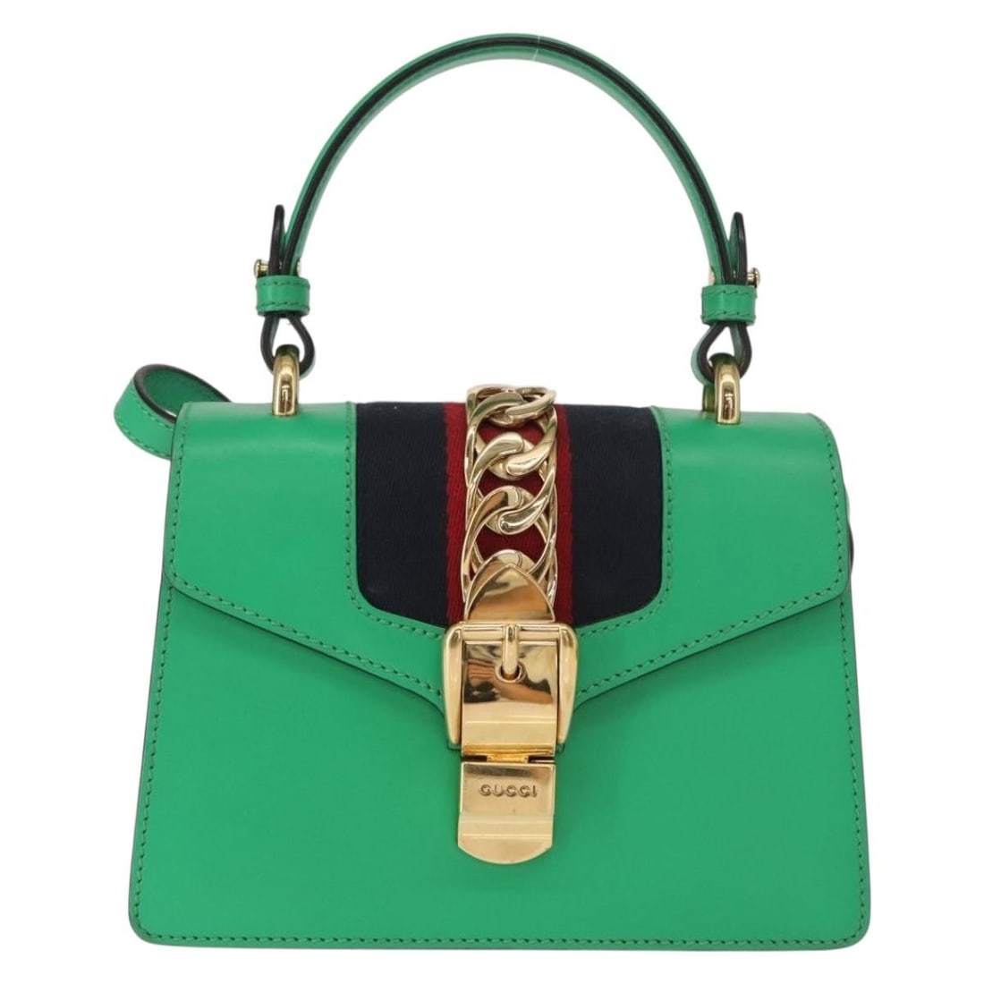 Green Leather Sylvie Top Handle Purse by Gucci 20cm x 13cm x 7cm (1 of 18)