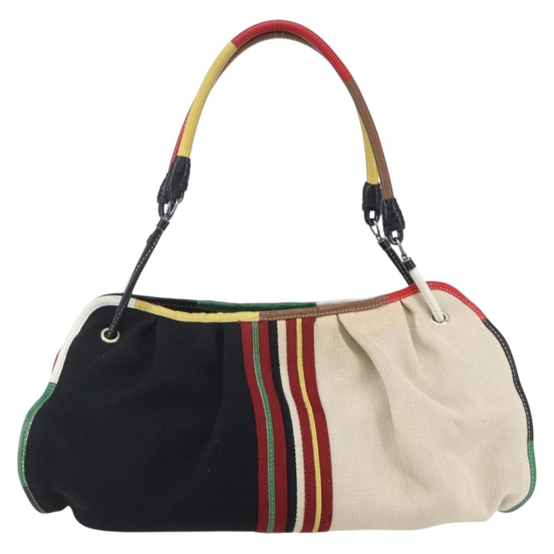 Vintage Bottega Veneta Canvas Handbag for Women Multicolor 38cm: Vintage Bottega Veneta Canvas Handbag for Women Multicolor 38cm This vintage Bottega Veneta handbag features a multicolour canvas exterior and is designed for women. It shows signs of use including su