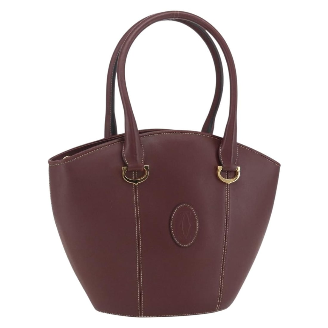 Must Line Bordeaux Leather Handbag by Cartier with Gold Tone Accents (1 of 18)