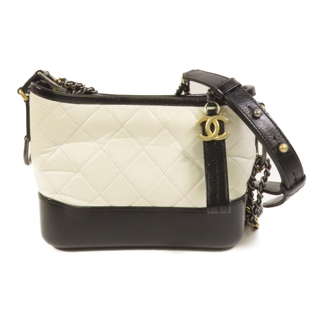 White Calfskin Gabrielle Small Chain Shoulder Bag by Chanel with GHW: White Calfskin Gabrielle Small Chain Shoulder Bag by Chanel with GHW This CHANEL Gabrielle Small Chain Shoulder Bag features a classic design crafted from white calfskin leather. The bag is styled wit
