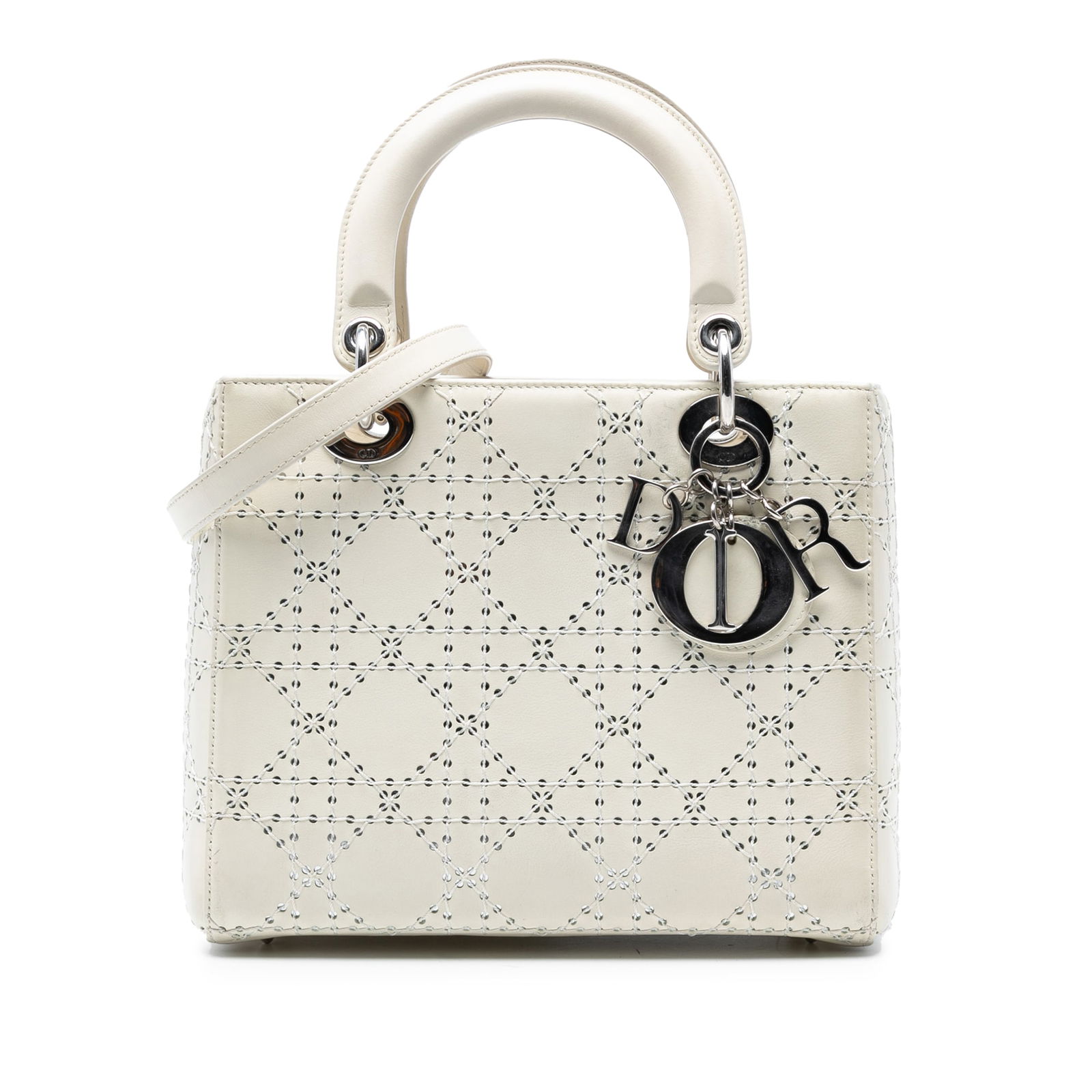 Dior Medium Cannage Perforated Leather Lady Dior Bag White: Dior Medium Cannage Perforated Leather Lady Dior Bag White Introducing the Medium Perforated Calfskin Cannage Lady Dior, a sophisticated bag that combines elegance with practicality. This exquisite pi