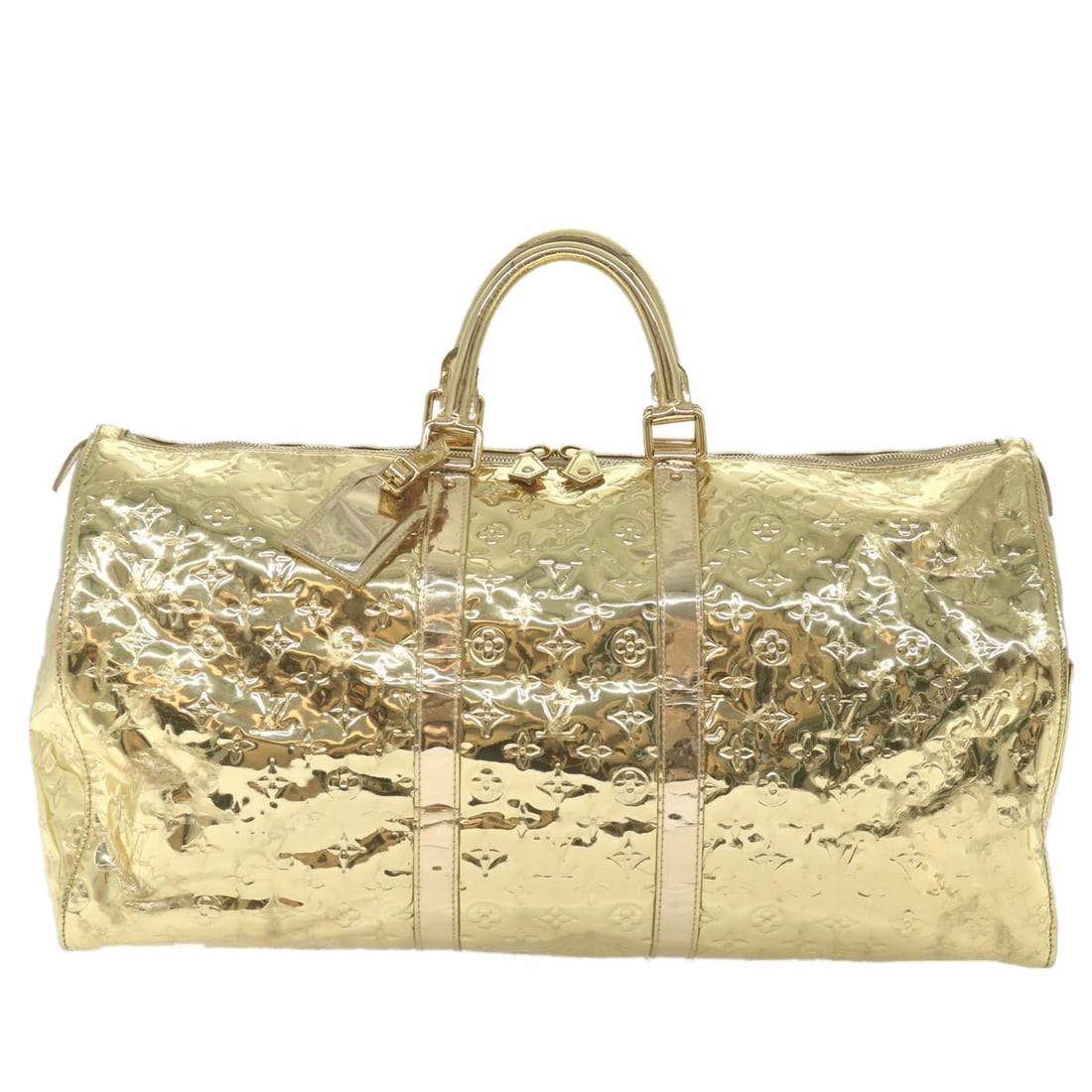 Louis Vuitton Keepall Bag Gold Monogram Mirror Patent Leather Travel: Louis Vuitton Keepall Bag Gold Monogram Mirror Patent Leather Travel This Louis Vuitton Keepall 55 Boston bag features the signature Monogram Miroir PVC in a gold tone with patent leather material. De