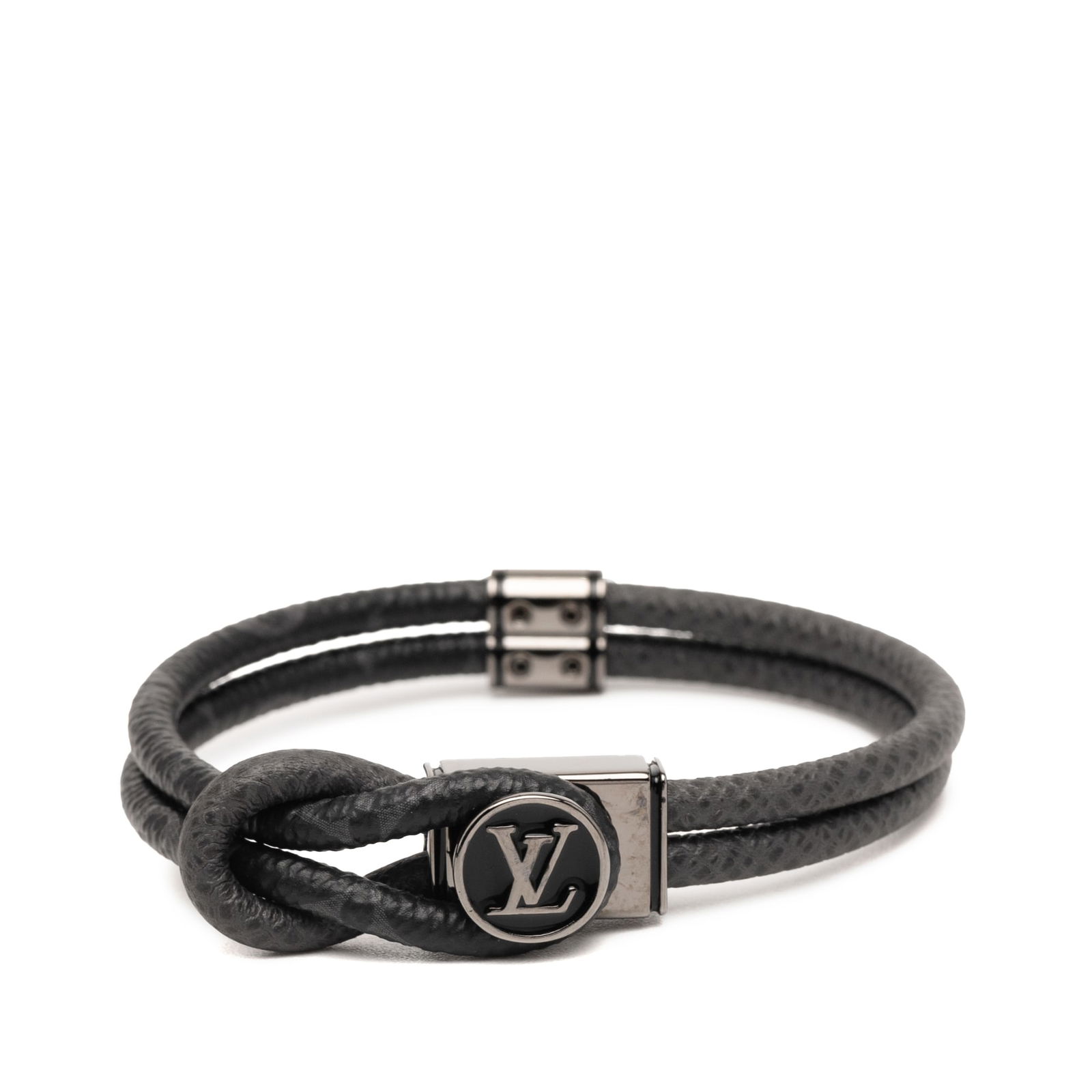Louis Vuitton Monogram Eclipse Taiga Loop It Bracelet Black Canvas Leather (1 of 5)
