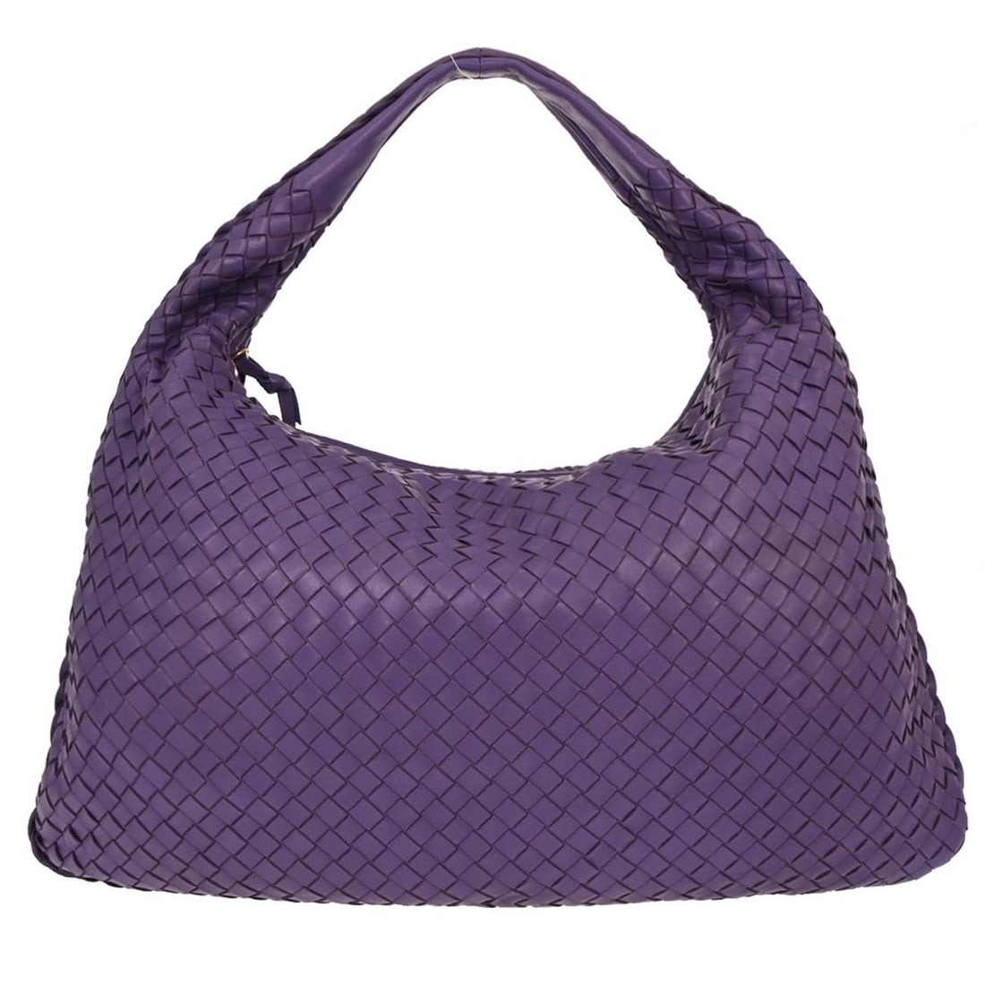 Purple Leather Intrecciato Hobo Bag by Bottega Veneta Veneta: Purple Leather Intrecciato Hobo Bag by Bottega Veneta Veneta This Bottega Veneta Veneta Hobo showcases the iconic Intrecciato nappa leather in a sophisticated purple hue. Designed for women, the bag f