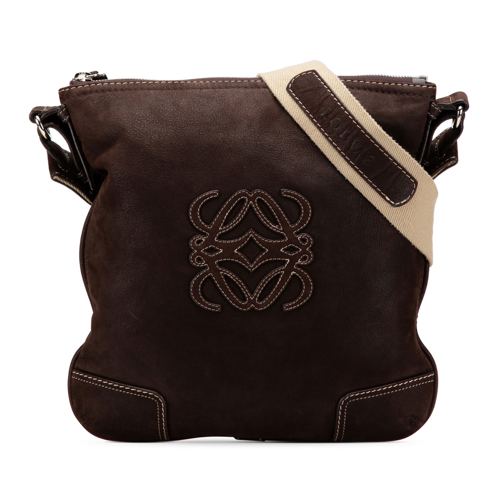 LOEWE Anagram Nubuck Crossbody Bag Brown Leather Adjustable Strap (1 of 12)