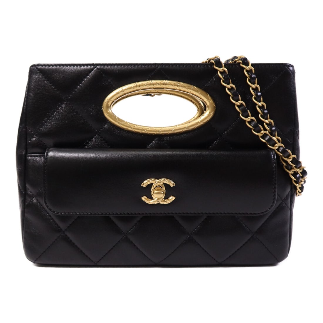 Black Calfskin CHANEL 2way Shoulder Bag with Gold Hardware: Black Calfskin CHANEL 2way Shoulder Bag with Gold Hardware This CHANEL 2-way shoulder bag is crafted from black calfskin leather and features the iconic CC design. It offers versatility for different
