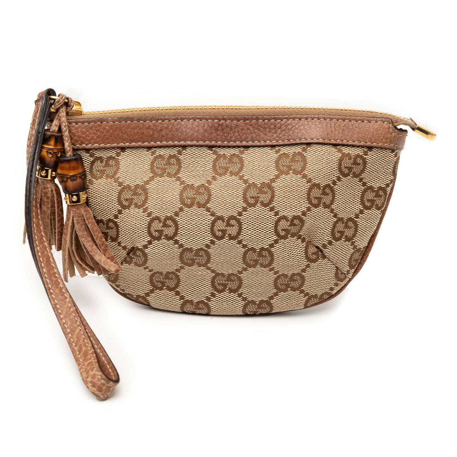 Brown Gucci Bamboo Accent GG Canvas Wristlet Pouch (1 of 7)
