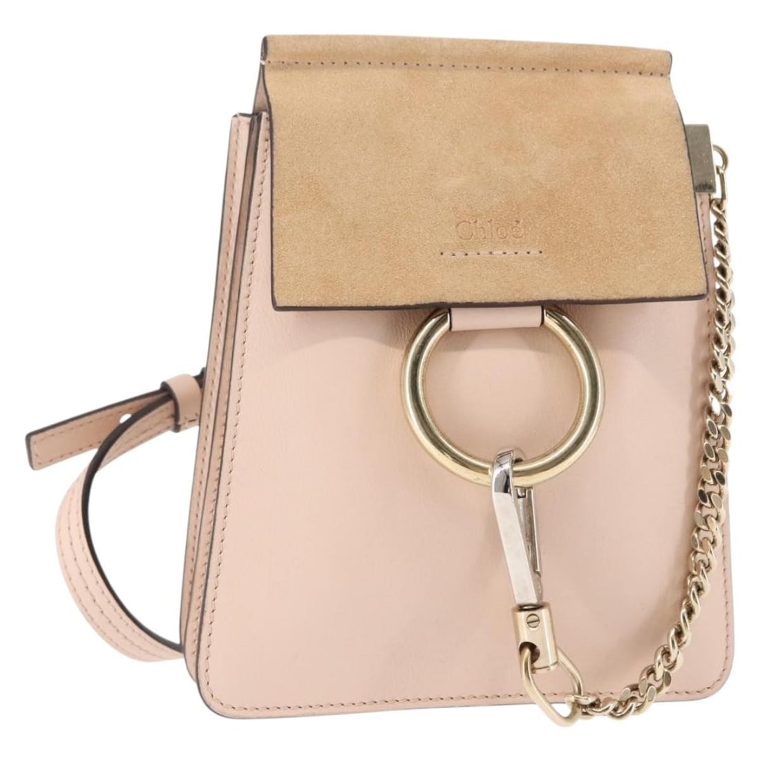 Chloe Faye Crossbody Bag in Pink Suede Leather: Chloe Faye Crossbody Bag in Pink Suede Leather The Chloe Faye Bracelet Crossbody Bag is crafted from pink suede, designed for female use. This pre-owned shoulder bag shows typical signs of wear includ