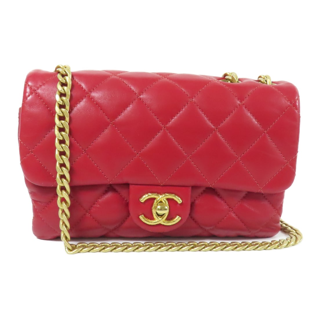 CHANEL Red Lambskin Leather Shoulder Bag with Gold Hardware (1 of 14)