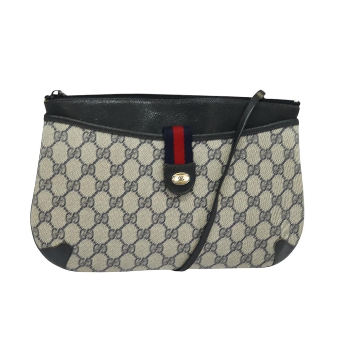 GUCCI GG Supreme Sherry Line Navy Gold Shoulder Bag PVC 904 02 026 Auth: GUCCI GG Supreme Sherry Line Navy Gold Shoulder Bag PVC 904 02 026 Auth Introducing the GUCCI GG Supreme Sherry Line Shoulder Bag, a stylish blend of functionality and luxury. Crafted from durable PVC