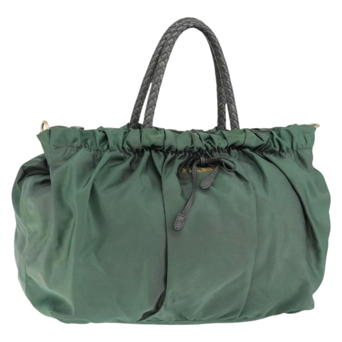 PRADA Green Gold Nylon Hand Bag Auth 146925 Italy: PRADA Green Gold Nylon Hand Bag Auth 146925 Italy This authentic PRADA hand bag showcases a stylish blend of green and gold nylon, perfect for elevating any outfit. Crafted in Italy, this bag features