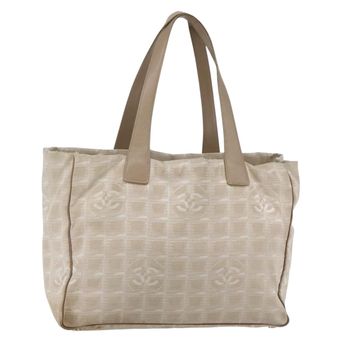 CHANEL New Travel Line Beige Gold Nylon Tote Bag Made in Italy: CHANEL New Travel Line Beige Gold Nylon Tote Bag Made in Italy This CHANEL New Travel Line Tote Bag is crafted from durable nylon in a stylish beige and gold color scheme. Designed for both practicali