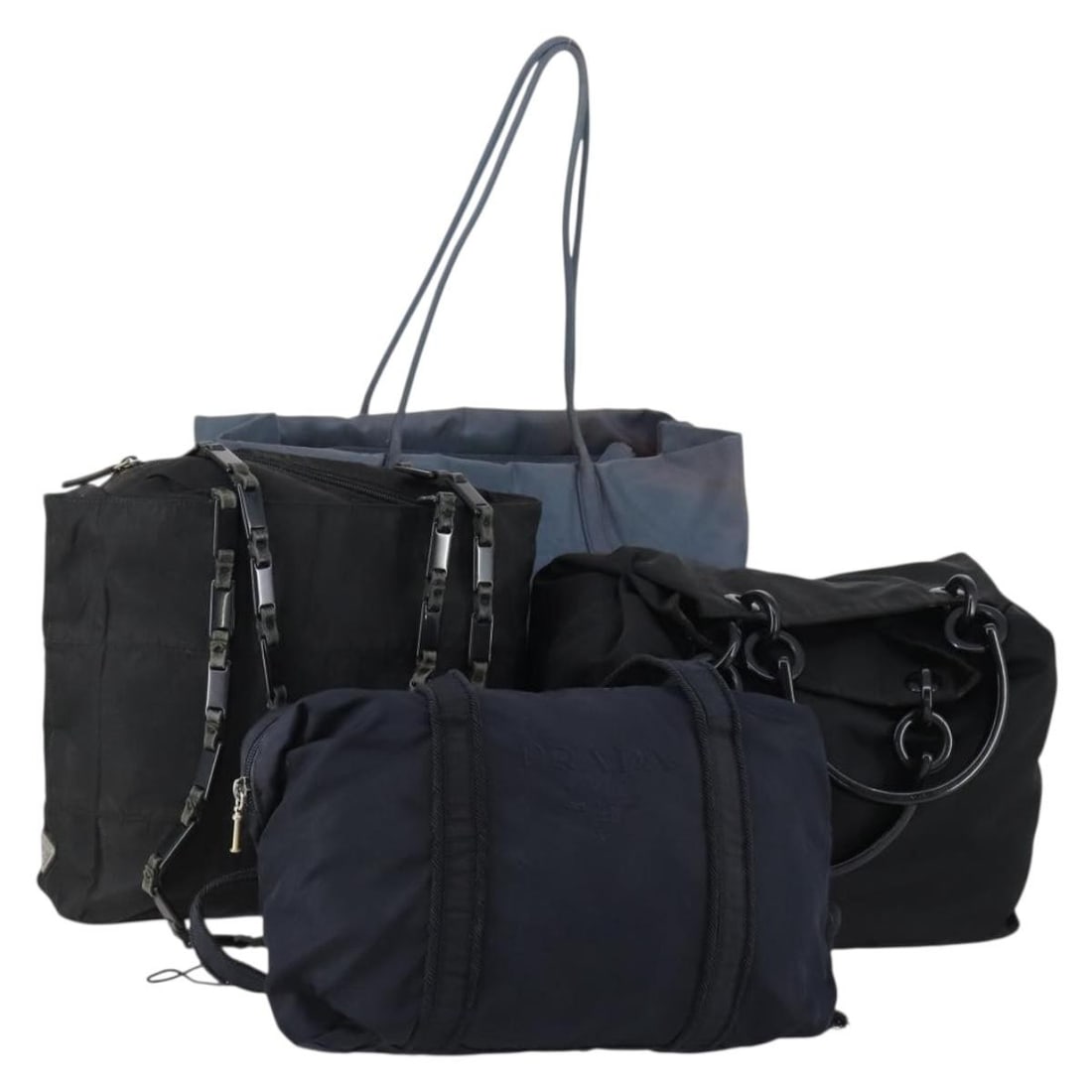 PRADA Nylon Tote Bag Set Black Blue Authentic 147053 Italy: PRADA Nylon Tote Bag Set Black Blue Authentic 147053 Italy This authentic PRADA tote bag is a stylish and functional accessory, crafted from durable nylon in a striking black and blue color combinatio