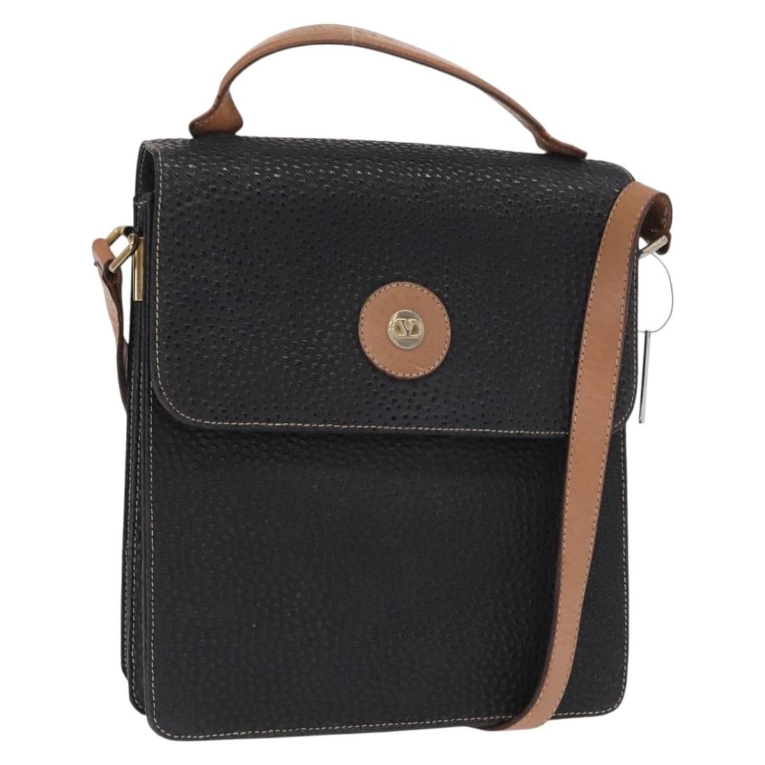 Black Leather Shoulder Bag by Valentino Gold Tone Accents Italy: Black Leather Shoulder Bag by Valentino Gold Tone Accents Italy This Valentino shoulder bag is crafted from black leather with gold accents. Made in Italy, it features both a shoulder strap and a hand