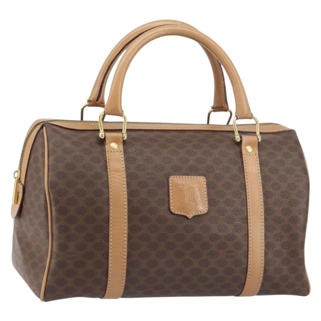 CELINE Macadam Canvas Brown Gold Shoulder Bag PVC Leather Authentic (1 of 18)