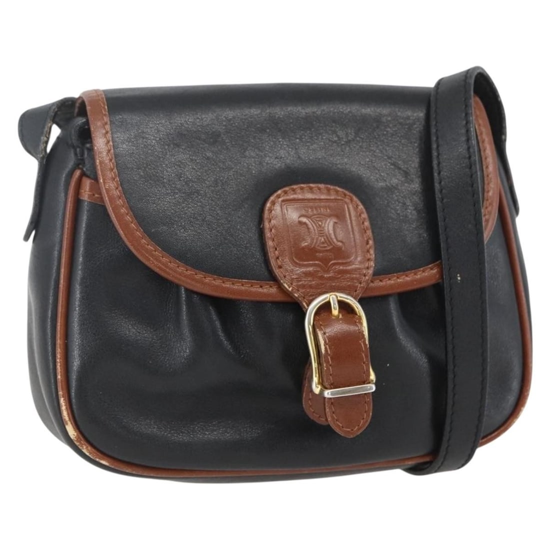 CELINE Black Leather Shoulder Bag with Gold Accents Italy BA9422 (1 of 18)